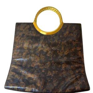 Vintage Faux Leather Tote Bag With Gold Metal Circular Handles By Albert Nipon